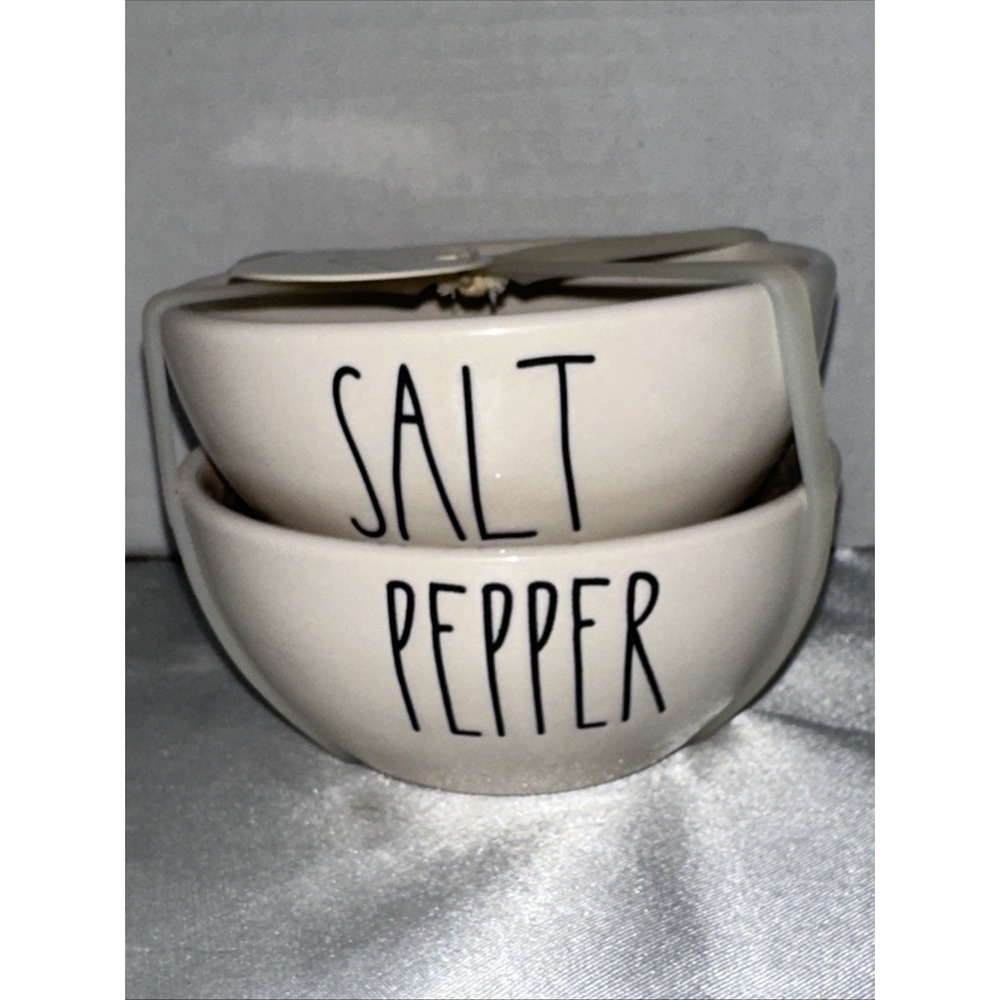 Rae Dunn Salt and Pepper Cellar Bowls Set Cream Ceramic Artisan Collection NEW